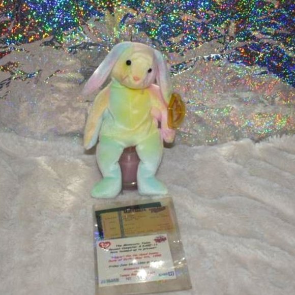 Ty Beanie Baby Babies Hippie the Tie Dye Bunny Sports Commemorative Twins VS Ray - Picture 3 of 4